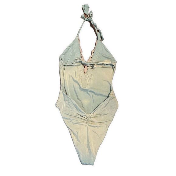 Blue Life Green Beige Lace Scrunch Butt One Piece Bathing suit Swim Suit Medium - Picture 2 of 6